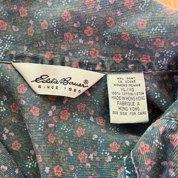 Vintage 90s Eddie Bauer Floral Oversized Corduroy Long Sleeve Button Up Shirt XL - Picture 3 of 5